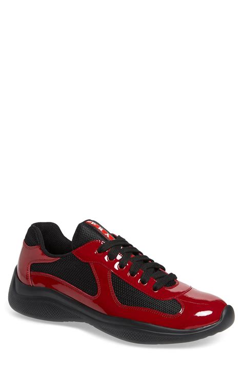 mens red prada sneakers|red round pradas.